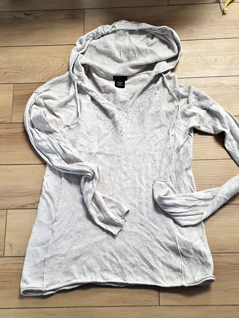 Calvin Klein Jeans Rhinestone Hoodie in Gray Size Large